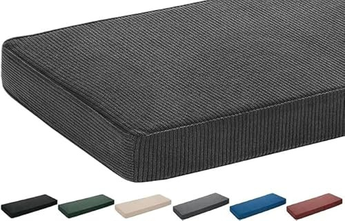 Bank Sitzkissenauflage 5 cm Dicke Cord Stoff mit Noppen rutschfest Waschmaschinenfest Abnehmbarer Reißverschlussbezug für Terrasse Fensterbank Schaukelstuhl 90x50cm(Dunkelgrau,90x40cm x5cmThick)