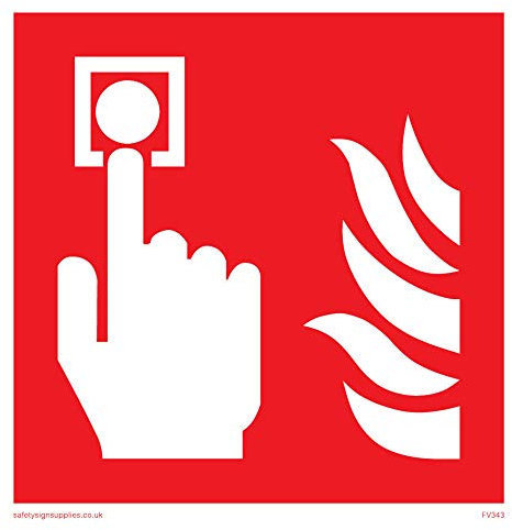Viking Signs FV343-S10-3M Señal de alarma de incendios con símbolo de punto de llamada, 3 mm de plástico rígido, 100 mm de alto x 100 mm de ancho
