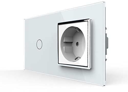 Kombination Design Glas Touch Lichtschalter 1 fach und Glas 1 fach Steckdose weiß