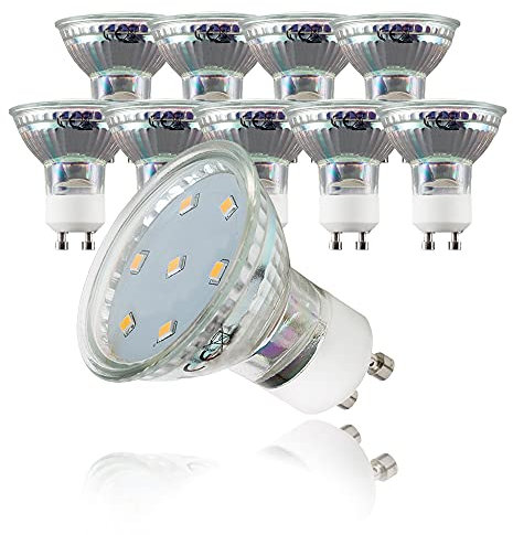B.K.Licht - 10er Set LED Lampe GU10 mit warmweißer Lichtfarbe, 3 Watt, 250 Lumen, Glühbirne, Leuchtmittel, LED Birne, Reflektor, Glühlampen, Bulb, 5,8x5 cm, Transparent