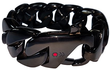 MARSOXX Schwarz poliert, schweres Herren Armband, massiver Edelstahl, Flexible Länge anpassbar, extrem breit und dick 32 mm, hochwertiger Karabiner, Panzerkette, Panzerarmband, Cuban link, Handarbeit