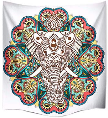 A.Monamour 60 x 60 Stoff Psychedelischen Indischen Mandala Hippie Elefanten Druck Wand Hängenden Böhmischen Wurf Heimtextilien Bettdecke Tapisserie Wanddekor Wohnaccessoires Deko Wandteppiche