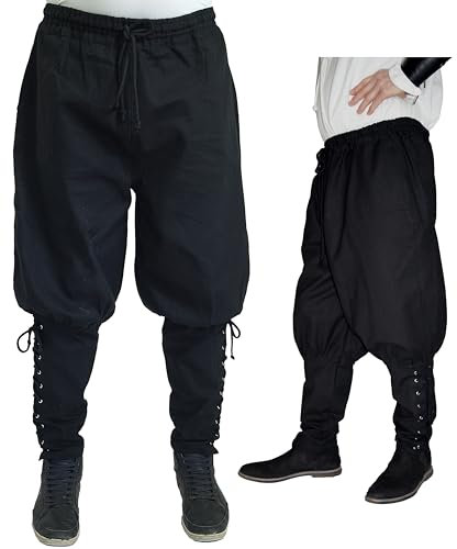 MAYLYNN Mittelalter Hose mit Taschen und Schnürung Wikinger Kelte, schwarz, Größe:XL
