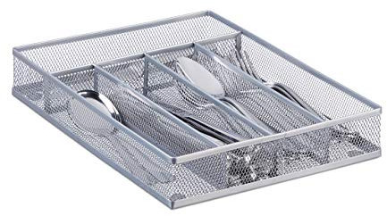 Relaxdays Besteckkasten Metallgeflecht, Besteckeinsatz offen, Drahtdesign, Größe M, HBT: ca. 5 x 23,5 x 31,7 cm, silber