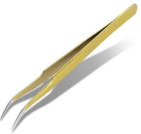 Sonew Pince à épiler pour extension de cils sourcils poils incarnés haute précision en acier inoxydable doré pinces incurvées (courbé (12,2 cm))