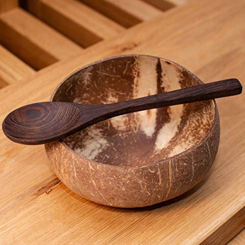 Cocobowl Nature - die 100% natürlich gewachsene Kokosnuss Schale (extragroß gewachsen naturbelassen mit Esslöffel)