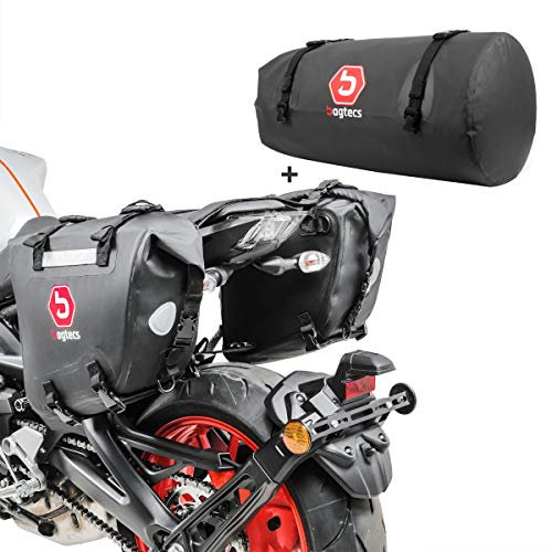 Motorrad Satteltaschen mit Gepäckrolle Bagtecs WP6 + RB50 Drybag 80 Liter