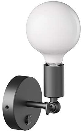 ledscom.de Vintage E27 Wand-Leuchte FETRO mit Schalter, schwarz, schwenkbar, inkl. E27 Lampe (warmweiß, 6,191W, 845lm)