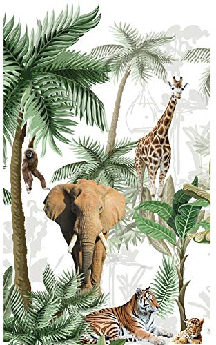 PLAGE Papier peint intissé 250 cm X 150 cm, forêt tropicale, animaux de la jungle, illustration et photo panoramique.