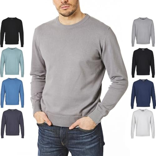 Castle Point Jersey de punto para hombre CSPKNT003, 100% algodón, suave al tacto, cuello redondo, color gris, talla grande