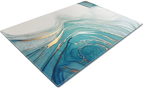 Glass Worktop Savers | Worktop Protectors Heat Resistant | Catering Chopping Boards | Chopping Boards Glass | Over The Sink Chopping Board | Large | Teal White Gold