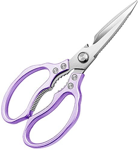 AWinjoy Scharfe Küchenschere, robust, spülmaschinenfest, Kochschere für Fleisch, Huhn, Fisch, Geflügel, Kräuter, Brot (lila)