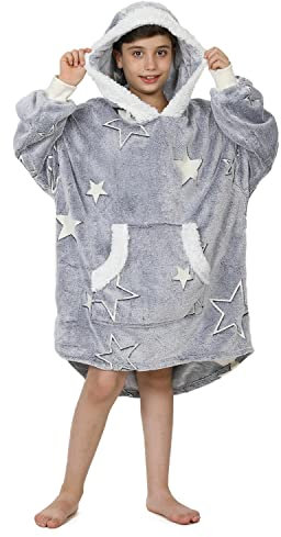 Winthome Coperta con Cappuccio Oversize per Bambini - Coperta Indossabile Donna Caldo Morbido, Felpa con Tasca e Cappuccio, Coperta Vestito Hoodie per Ragazze, Ragazzo, Adolescenti, Inverno, Regalo