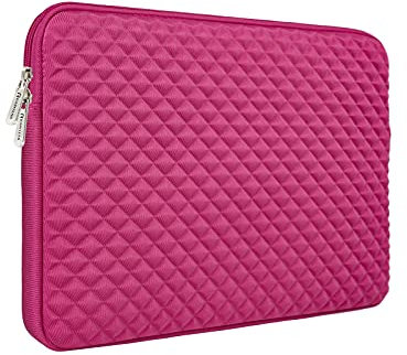 RAINYEAR 14 Inch Laptop Sleeve Diamond Foam Shock Resistant Padded Case Fluffy Lining Protective Zipper Cover Carrying Bag Compatible with 14 Notebook Computer Tablet Chromebook(Deep Pink)