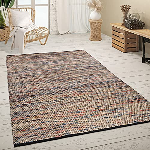 Paco Home Teppich Wohnzimmer Kurzflor Jute Handgewebt Meliertes Ethno Muster Naturfaser, Grösse:80x250 cm, Farbe:Bunt