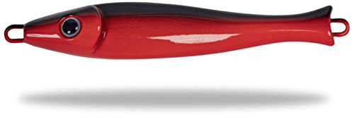 Rhino Premium Big Head Pilker Angelköder für das Meeres-Angeln Kunstköder für große Tiefen in Norwegen in klassicher Form, scharfe und stabile Drillings-Angelhaken, schwarz/rot, 300 g