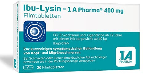 Ibu-Lysin – 1 A Pharma® 400 mg Filmtabletten mit Ibuprofen (als Ibuprofen-DL-Lysin), 20 Stck.: Schnelle Hilfe bei Kopfschmerzen