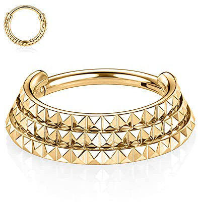 hengkaixuan 16G Triple Stacked Pyramid Septum Clicker Hoop Ring Gold 316L Chirurgenstahl Hinged Nose Hoop Ringe 8mm Daith Helix Knorpel Piercing Schmuck für Frauen Mädchen