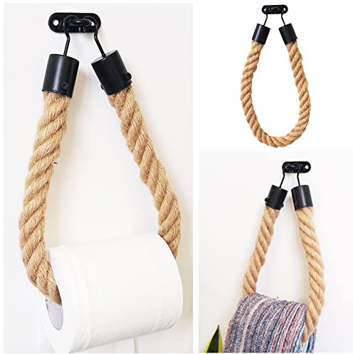 Vintage Toilet Roll Holder Rope Industrial Rope Wall Mounting Towel Rack Toilet paper industrial Hemp rope holder for Bathroom Kitchen