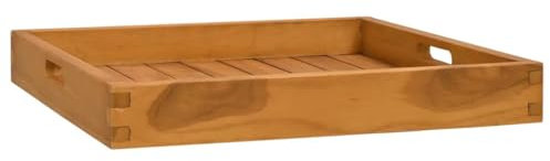 vidaXL Bois de Teck Massif Plateau de Service Plateau de Table à Café Plateau de Petit-déjeuner Transport d'Aliments Cuisine 50x50 cm