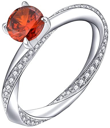 YL Damen Ring 925 Sterling Silber mit Januar Geburtsstein Granat Ring Verlobungsring Ehering für Braut(Größe 58)