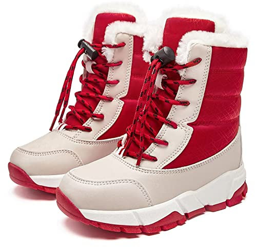 HOBIBEAR Unisex - Bambini snow boots kids winter Stivali ragazze Ragazzi-Rosso, EU29