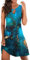 Damen Sommerkleid Knielang Strandkleid Ärmellos Swing Tunika Lässiges Kleider Sexy Elegant Boho Frauen Blusenkleid Sommer lockeres Kleid Blumendruck V-Ausschnitt Strandkleid Minikleid Mädchen