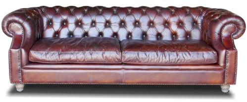 Casa Padrino Luxus Chesterfield Leder Sofa 240 x 100 x H. 80 cm Echtleder Wohnzimmer Sofa - Chesterfield Wohnzimmer Möbel, Lederfarbe:Vintage Cognac