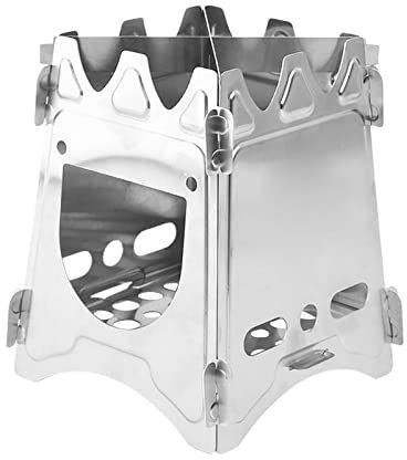 Poêle à Bois Mini Portable Mult Fuel Camping Cuisinière à Bois en Acier Inoxydable pour Abris Extérieurs Pique-Nique BBQ Randonnée,Silver,2