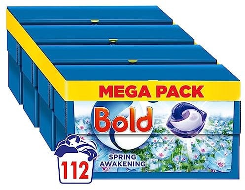 Bold All-in-1 PODS Laundry Detergent Washing Liquid Tablets/Capsules, 112 Washes (4x28), Stain Remover For Clothes, Spring Awakening, For Brilliant Clean With Built-In Fabric Softener