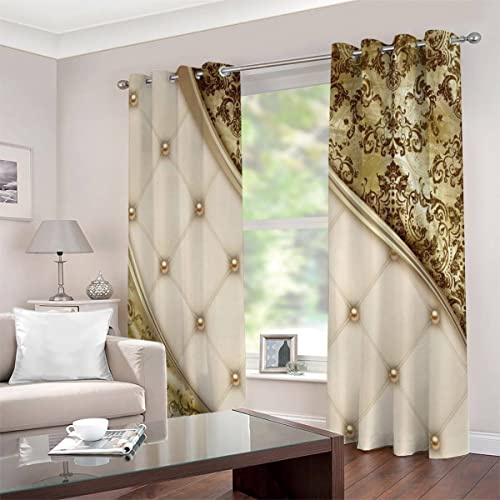 JIARAO Gardinen Vorhänge Ösen 2 Stück Goldene Blumen Vorhang Schlafzimmer Geräuschreduzierung 3D Drucken Schöner Druck Luxus Hochwertig Abdunklungsvorhänge 220 x 215 cm BxH
