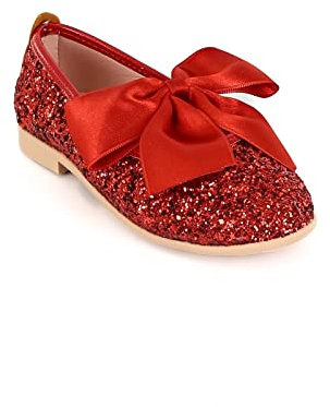 Girls Glitter Dress Red Shoes Sequin Mary Jane Footwear Flat Pumps Size UK Youth 2