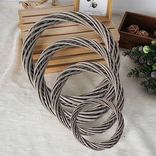 4PCS Natural Rattan Wreaths for DIY Craft, Front Door Wreaths for Summer/Spring, Wicker Wreath Ring for Thanksgiving Halloween Wall Decor, Christmas Wreath Making Supplies, 15+20+30+40cm (Grey)