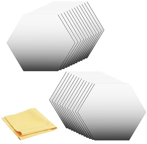 Veiteibe 24 adesivi da parete a specchio esagonale, autoadesivi per piastrelle, 3D, esagonali in acrilico, autoadesivi, per parete, casa, soggiorno, bagno (argento)