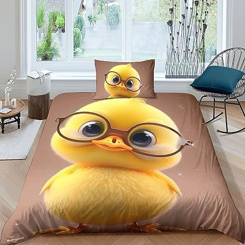 3D-Bettbezug-Set kleine gelbe Ente, Bedrucktes Bettwäsche-Set Mit Bettbezügen Und Kissenbezug, Geeignet Für Familien Jugendliche Und Kinder (Single(135x200cm))