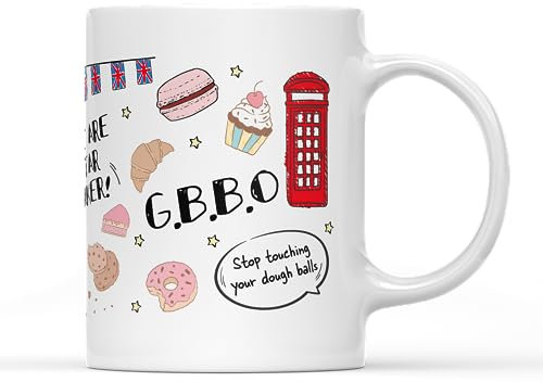 British Great Baker Collection Mug Tea Coffee Cup - Bunting Cake Cupcake Baker Telephone Box Star Funny Fun English Summer Tent TV Show Gift Present (White Handle)