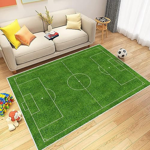 VHCLYBJU Kinderfußball Spielplatz Teppich - Junge Haushalt Kinderzimmer Spiel Teppich - Fußballfeld Dekorative Matte - Weich rutschfest (100 x 180 cm, L)