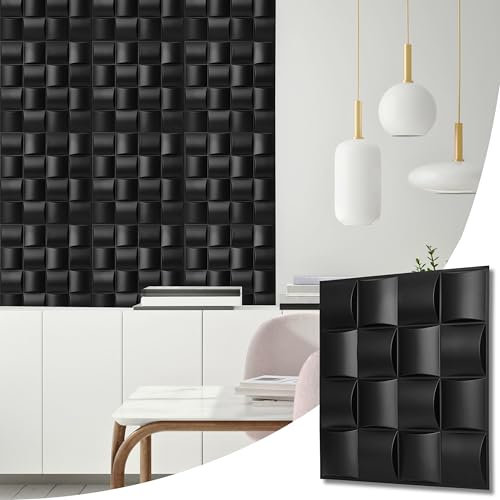 NOVECRAFTO Lattice Effect 3D Wall Panels - 6 Sheets Covering - 1.5 sqm | 16.15 sqf Interior Cladding Set | 3D Wall Tiles Square Grid Lattice Design in Matte Black - Each Panel Size 19.6 x 19.6