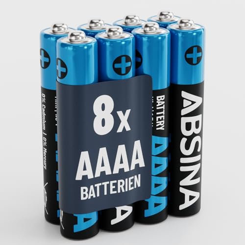 ABSINA 8x Pile AAAA per Surface Pen, Penna per Tablet e molto altro - Batteria AAAA 1,5V Alcalina - Batterie AAAA LR61 E96 - Pila AAAA, AAAA batteria, pile AAAA penna computer, pile stilo AAAA