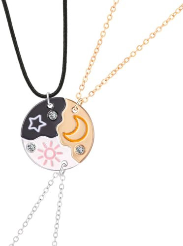 Bff Collana Amicizia a Tre, Catena Collana Donna, Cristallo Ciondolo Collana Stella Mezzaluna Sole, Collana dell Amicizia per 3 Ragazzi per Regalo Donna Laurea Compleanno Regali Amica,Multicolore