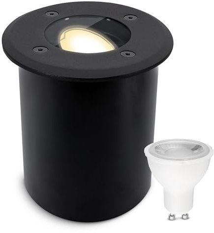 SSC-LUXon JUAVI Bodeneinbauleuchte aussen IP67 LED - Bodenstrahler schwarz matt 230V befahrbar - mit GU10 LED dimmbar 7W warmweiß