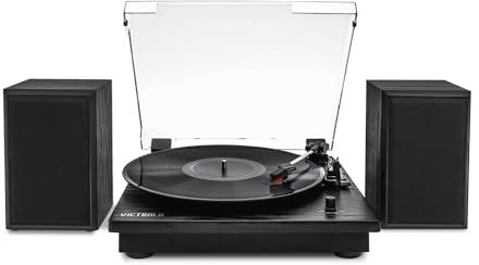 Victrola VM-135-BLK Montauk Système de platine Bluetooth avec haut-parleurs (Noir)