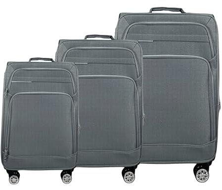 MY TRAVEL BAG Stoff Reisekoffer Trolley Erweiterbar mit Zwillingsrollen (M/L/XL/XXL oder 4er Set) Weichgepäck (Grau, 3er Set)