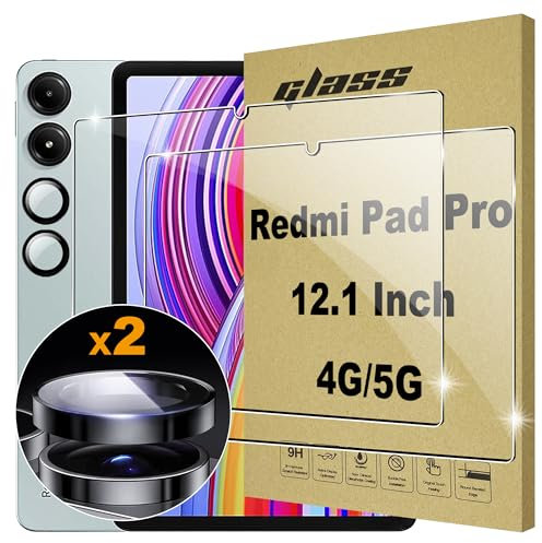 Lemxiee Verre Trempé pour Xiaomi Redmi Pad Pro & POCO Pad 12.1 [2+1 Pièces] Caméra Arrière Protecteur Film + HD Protecteur d'écran Verre Trempé