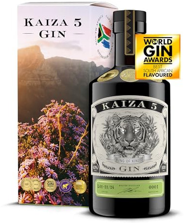 KAIZA 5 GIN - 0,5 l - 43% | Der ausgezeichnete Gin aus Südafrika/Kapstadt | Frisch, weich, exotisch mit schwarzer Johannisbeere und Grapefruit | Perfekt als Gin Tonic