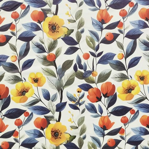 Orange Floral Wallpaper,44 x 500 cm Yellow Flower Wallpaper Orange and Yellow Wall paper Blue and Green Leaf Plants Wall paper Self Adhesive Furniture Wrap for Living Room,Bathroom,Kitchen,Drawer