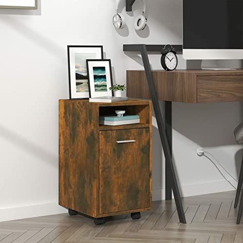JUDYY Beistellschrank mit Rollen Räuchereiche 33x38x60 cm, Schrank Klein, Flurschrank, Kommode, Vorratsschrank, Flurschrank, Badezimmerschrank, Kleinmöbel - 815852