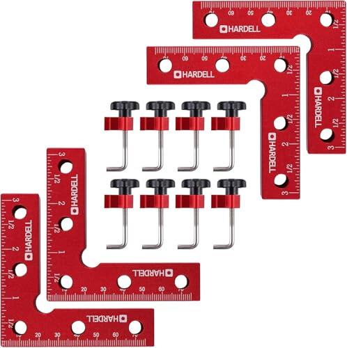 HARDELL 90 Degree Positioning Squares, Right Angle Clamps 3''/80mm Aluminum Alloy Woodworking Carpenter, Corner Clamping Square Tool for Picture Frame Box Cabinets Drawers (4 Pack)