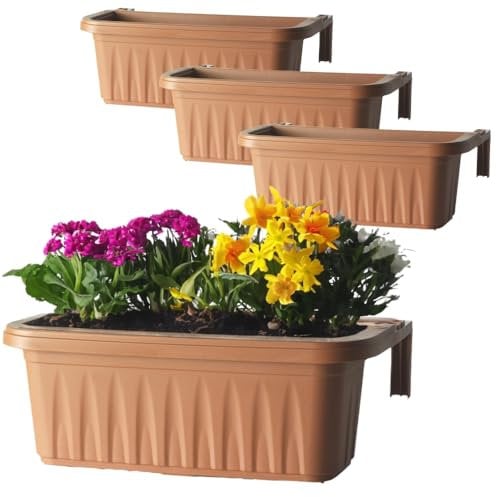 GarPet 4X Blumenkasten Balkongeländer Balkon Blumenkasten Balkonkasten mit Halterung Balkonkasten Geländerkasten Balkonkasten mit Wasserspeicher 50 cm Terrakotta