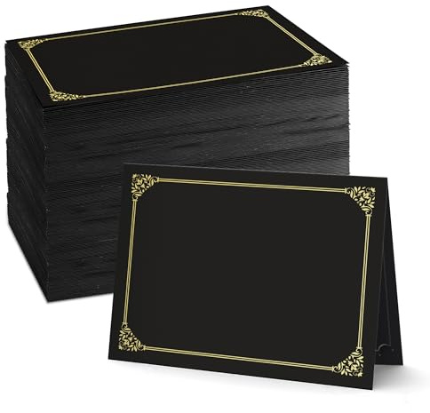 BELLE KR® Black Certificate Holders 8.5 x 11, 100 Pcs - Used as Award Certificate Folders with Gold Foil Border for Letter Size 8.5 x 11 Certificates, Awards, Documents and Diplomas